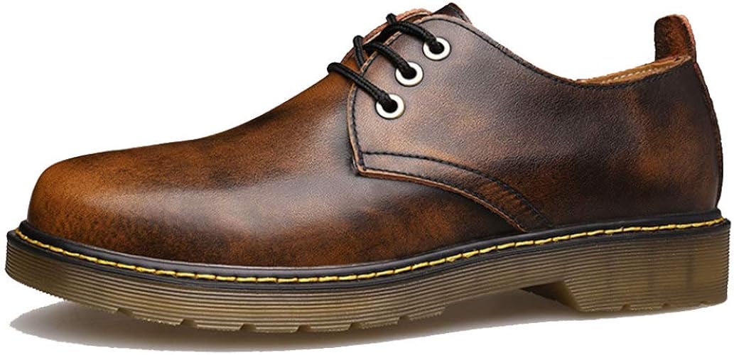 Amazon ジョイジョイ マーティンシューズ レースアップ メンズ 焦がし 大きいサイズ ソフトレザー フラット ラウンドトゥ フラット 滑り止め靴 汚し加工 ローカット オックスフォード おでこ靴 茶 黒 Joyjoy ジョイジョイ ビジネスシューズ