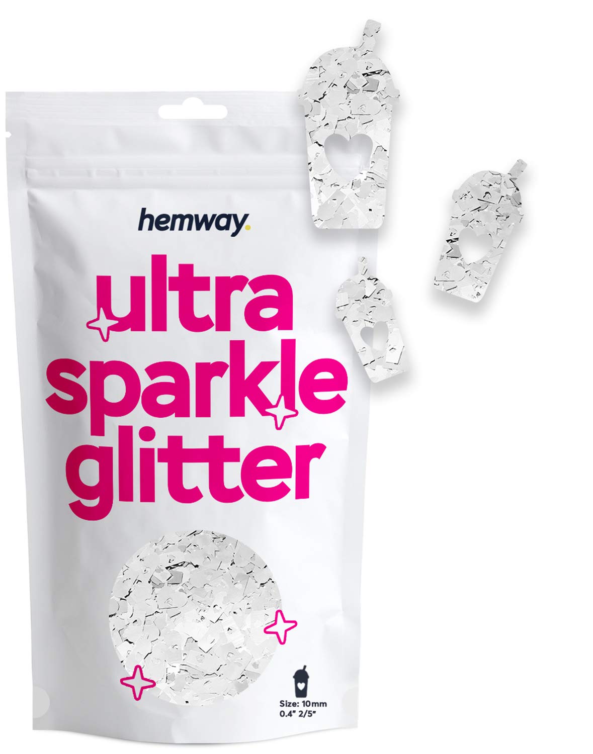 Hemway Ultra Sparkle Glitter Milkshake Shape, 50g, Silver | Shaped Glitter for Arts & Crafts, Nail Art, Crafting, Card Making, Sparkle Decoration