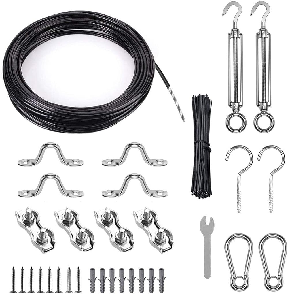TooTaci Outdoor String Light Hanging Kit 30M Black PVC Coated Cable
