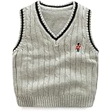ANGELCITY キッズ ニット ベスト セーター スクールベスト Vネック ケーブル 編み トップス 袖なし 制服 チョッキ ベビー 秋冬 ボーイズ 男の子 フォマール 子供服 ジュニア 学生 通園 通学 A1020