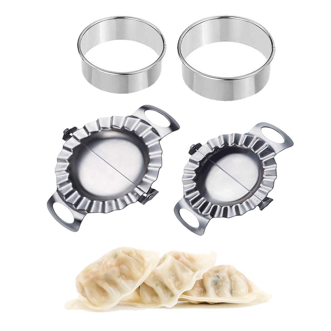 Dumpling Maker, Portable Wonton Pie Noodle Maker Food Grade Stainless Steel Dumpling Mold Set-Four-Piece Silver-Kitchen Tools