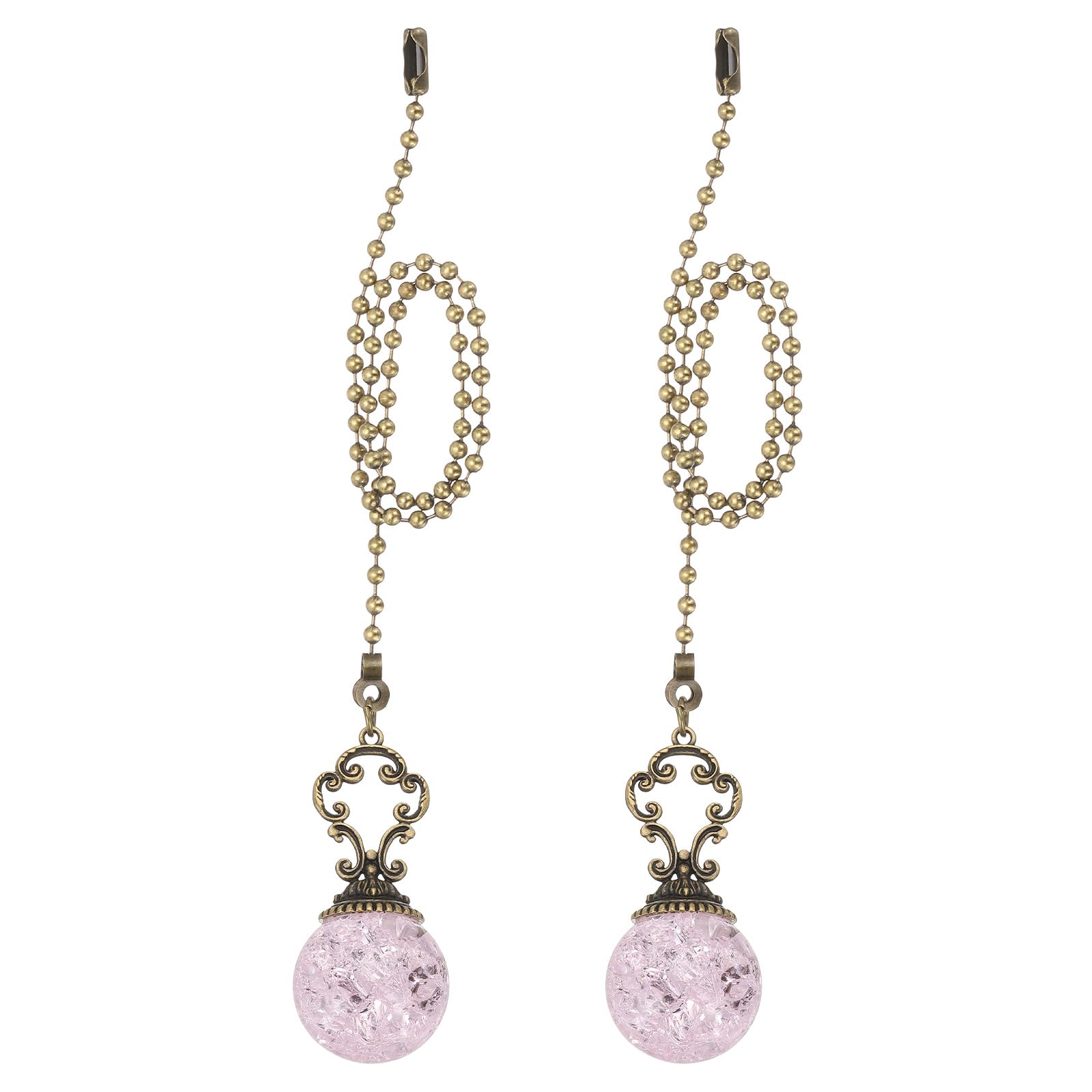 PATIKIL 15" Ceiling Fan Pull Chain, 2 Pcs Crystal Pull Chain Fan Connector Vintage Ceiling Fan Ornament Fan Chains Extender for Ceiling Light Lamp Fans, Pink (Ball)