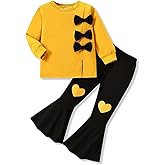 Vitalique 3-9 Years Kids Toddler Girl Clothes bow tie Sweatshirt Flared Pants 2Pcs Fall Winter Outfits Set