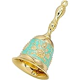 Handbell, Small Hand Bell Hand Call Bells Wedding Bells, Table Bell Service Bell for Restaurant, Hotel, Shops, Pet Training Bell, Christmas Bells (Golden Cyan)