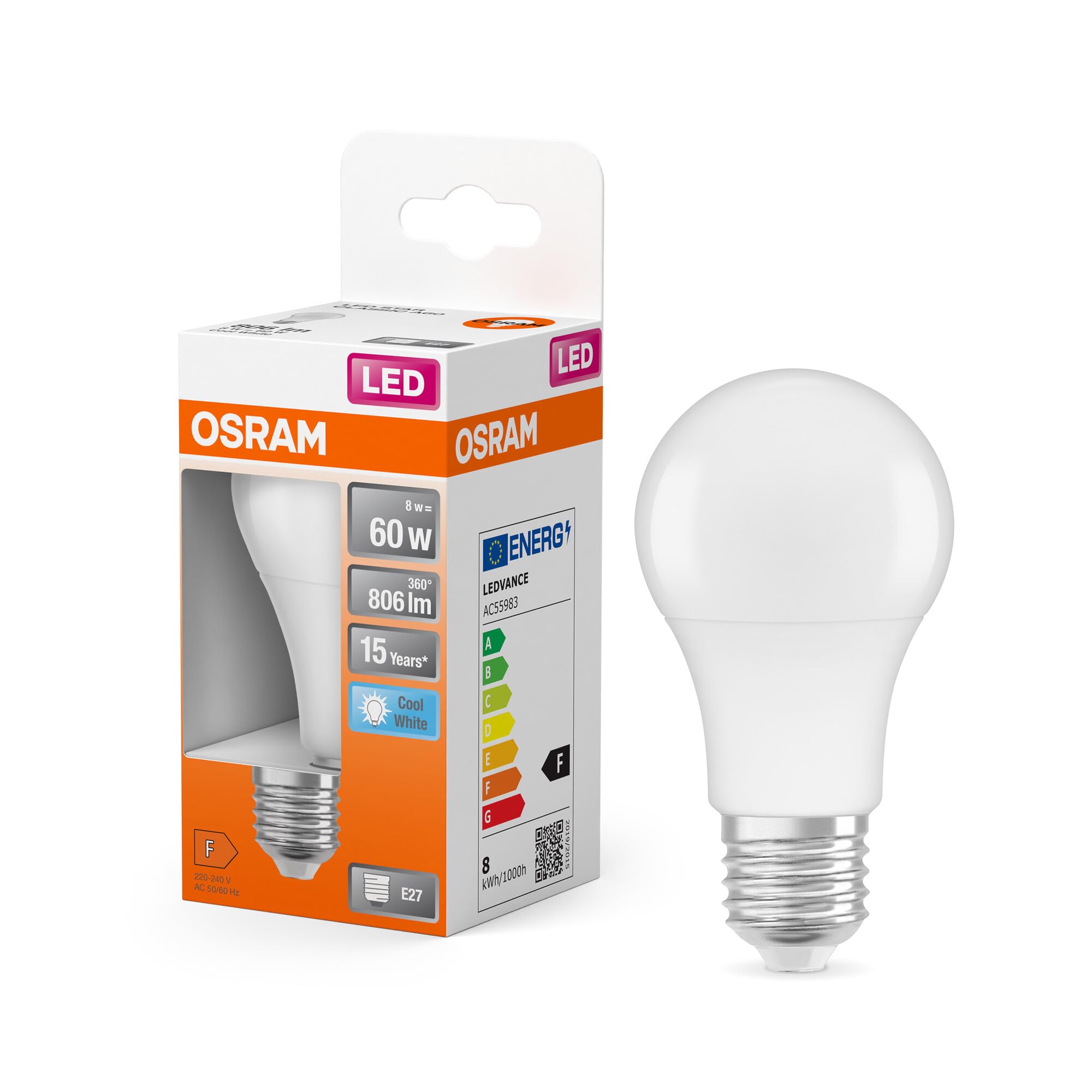 OSRAM LED lamp | Base: B22d | Warm White | 2700 K | 8.50 W | Replacement for 60W | Frosted | LED Star Classic A
