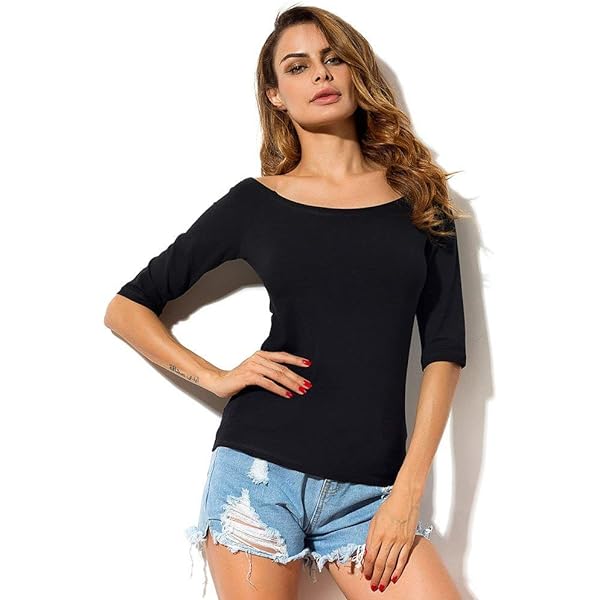 【YOURNUS】Rins U-neck Half Sleeve Amazon.com: YURO-K Women's Cotton Short Sleeve V-Neck Fitted