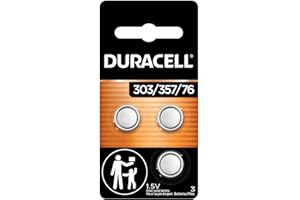 Duracell 303/357/76 Silver Oxide Button Battery, 3 Count (Pack of 1), Silver, Battery with Long-Lasting Power for Watches, Calculators, and More