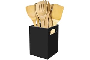 Wuudy Utensil Holder, Kitchen Utensil Holder for Countertop, Acrylic Cooking Utensil Organizer Black Utensil Crock with Handles for Farmhouse Kitchen Decor, 1 Slot