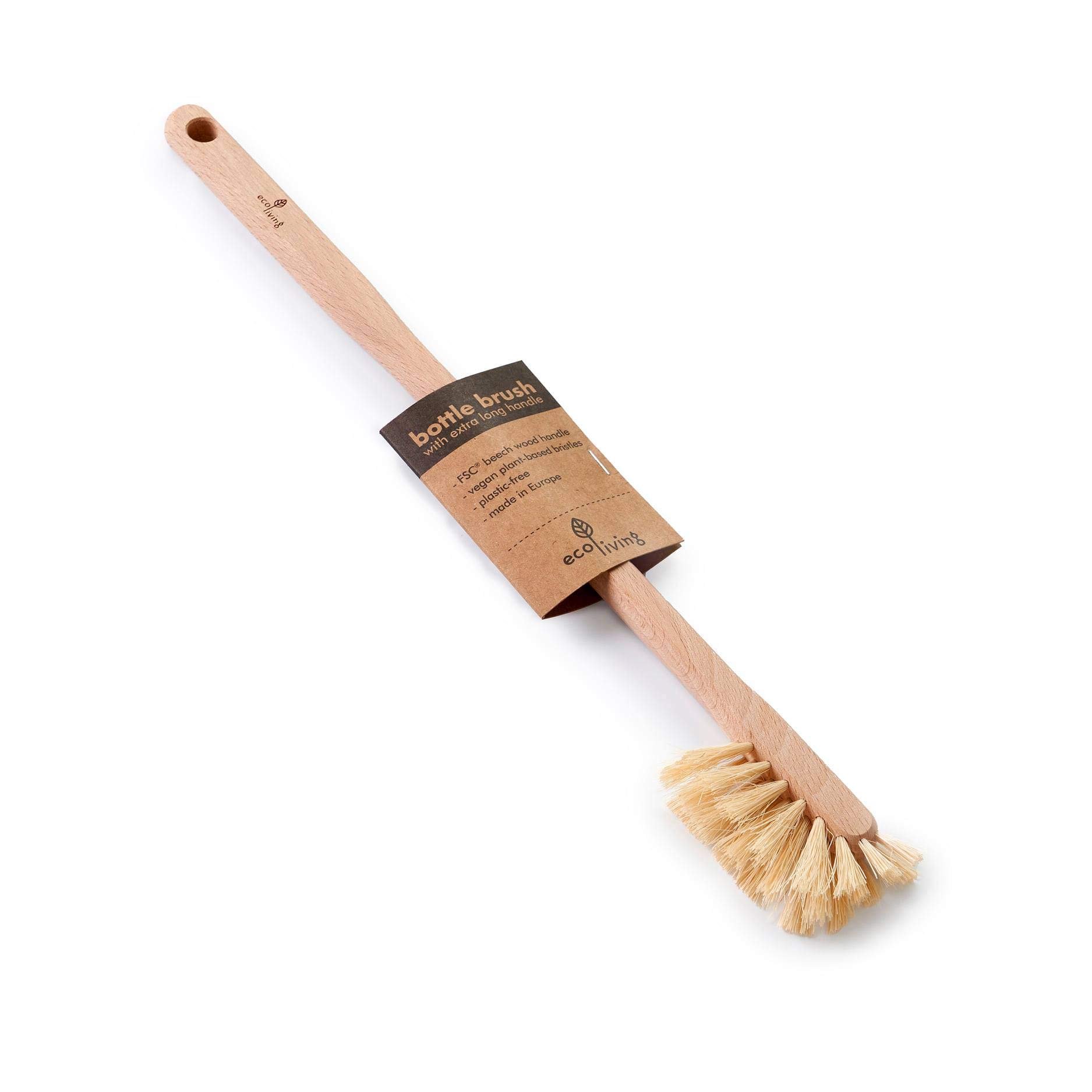 Eco Living 100% Plastic Free Bottle Brushes, Made from FSC Certified Beech Wood, Plant Based Bristles, Suitable for Vegans. (Extra Long Handle)