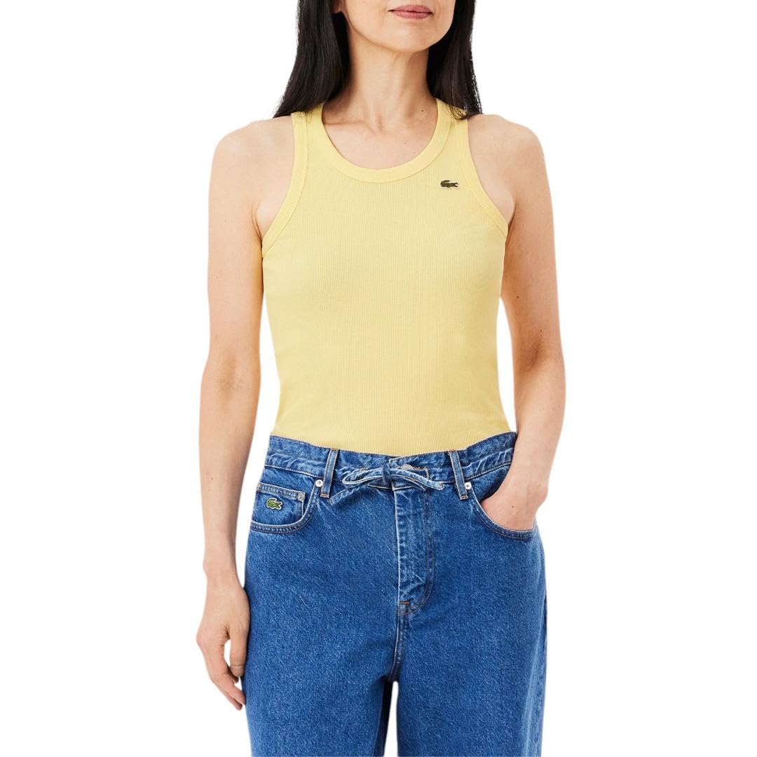 Lacoste Women’s Slim Fit Cotton Tank Top, Yellow, 6