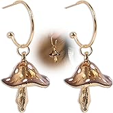 Dainty Enamel Mushroom Dangle Earrings for Women Sweet Cute Agaric Green Statement Dangly Earring Brown Trendy Mushrooms Dripping Oil Jewelry Gifts