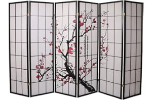 Legacy Decor 6 Panel Plum Blossom Screen Room Divider Black Color