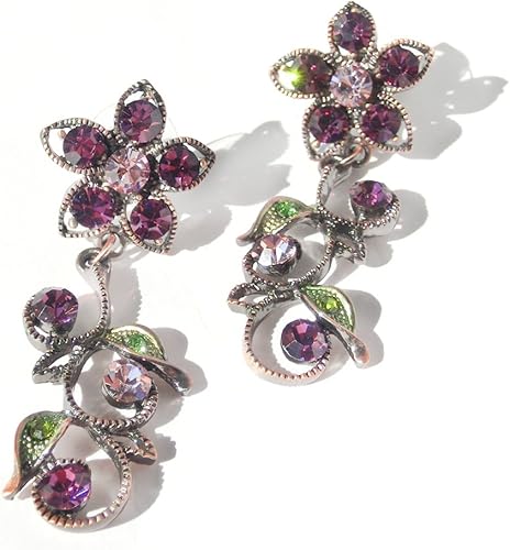 Amazon ヴィンテージ風ピアス スワロフスキー フォーマルシーンに コッパー色台 綺麗なアメジスト色のお花が咲いた ピアス 通販