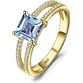 JewelryPalace Princess Cut 1.2ct Genuine Blue Topaz Solitaire Rings for Her, 14K White Gold Plated 925 Sterling Silver Promise Ring for Women, Natural Gemstone jewelry Sets Rings