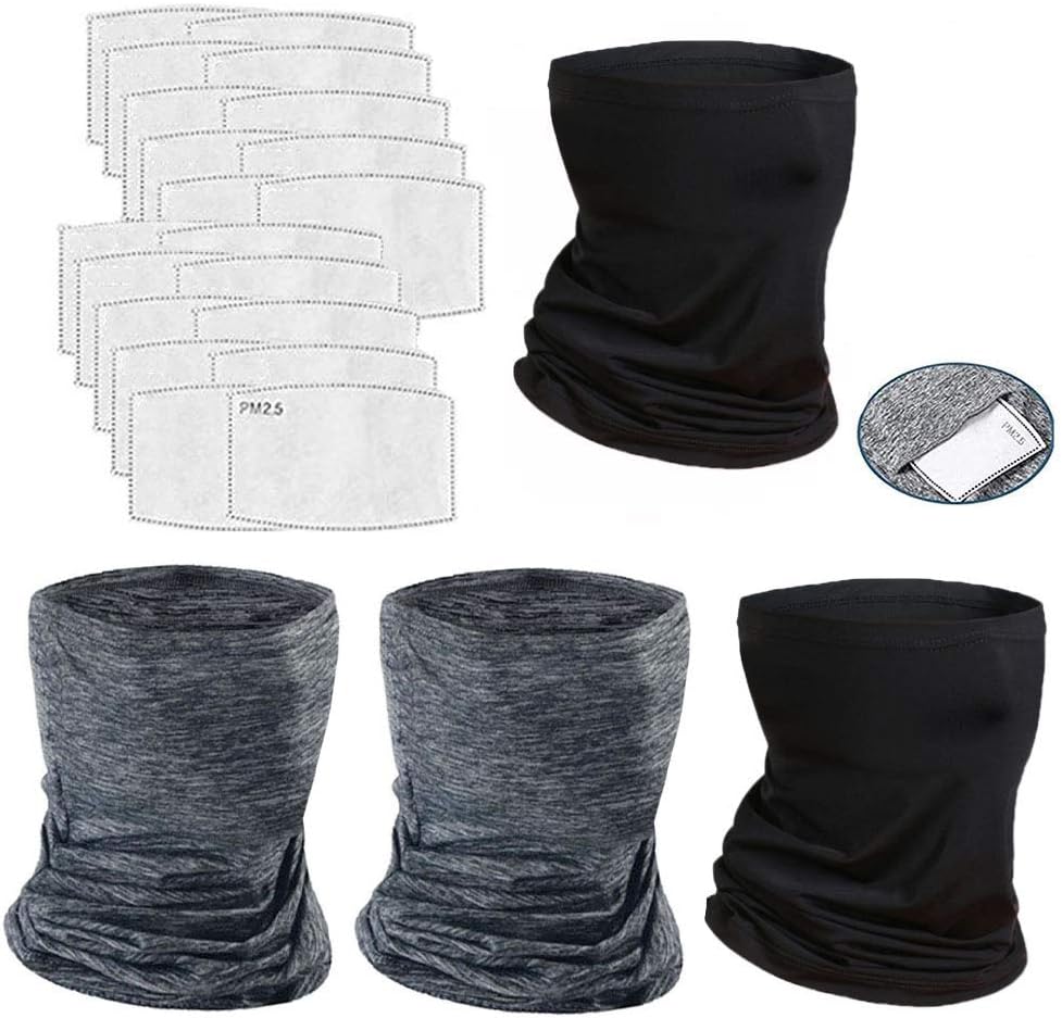 4 Pcs Neck Gaiter Face Cover Scarf with 20 Pcs Carbon Filters - Breathable Gator Mask Cooling Bandanas: Automotive