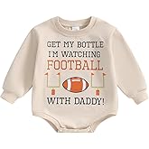 Ysfanwuxi Baby Boy Girl Football Outfit Get My Bottle I'm Watching Football With Daddy Football Onesie Sweatshirt Romper