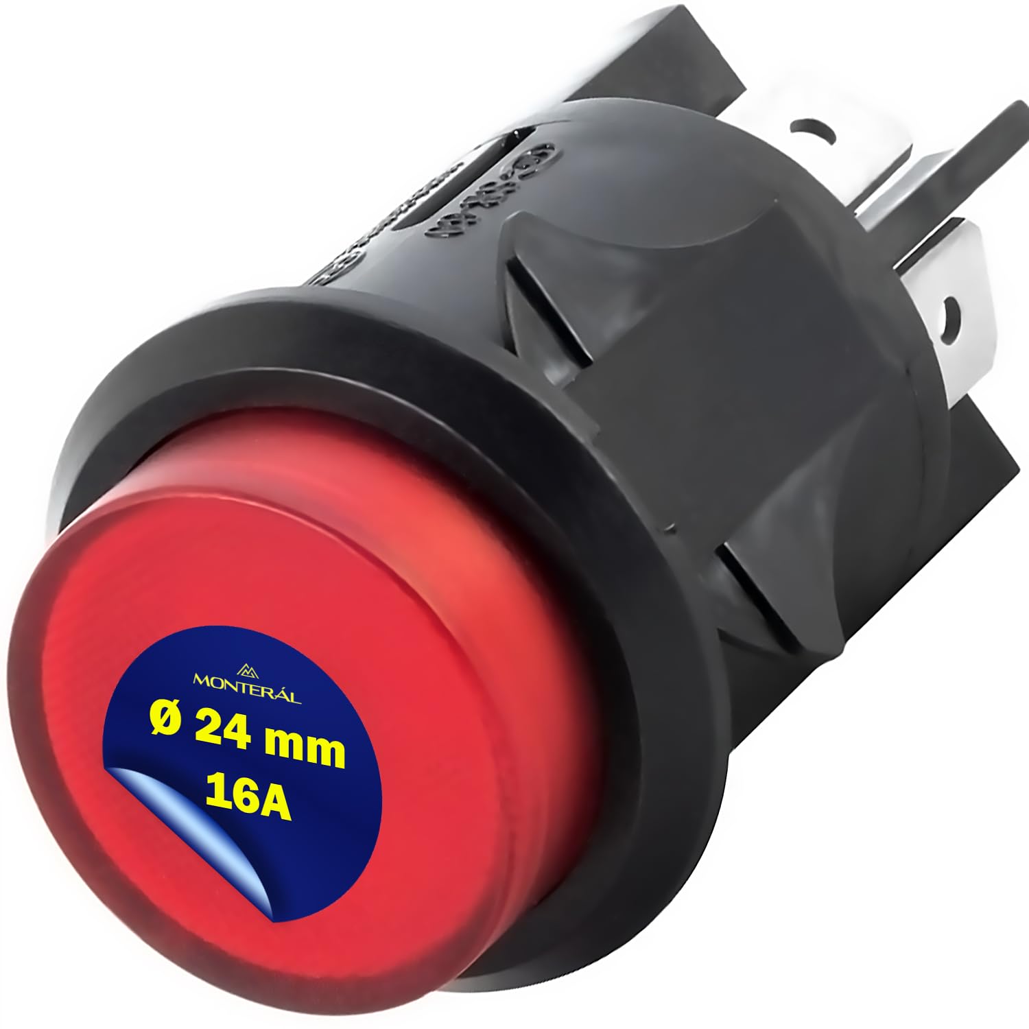 Double Pole Switch Red Luminous 16A Ø 24 mm Black Body Warranty 10 Years - MONTERAL