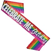 LGBTQ Birthday Sash - Celebrate Me B-tches! Rainbow Silver Sparkle Satin Sash Birthday Gay Pride Party Decorations - (CMB) Rainbow