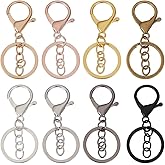 SUNNYCLUE 24Pcs 8 Colors Lobster Clasp Keyring Metal Key Chain Clasp Rose Gold Silver Black Alloy Snap Hook Carabiner Trigger Key Chains with Flat Split Rings for DIY Craft Key Ring Jewelry Findings