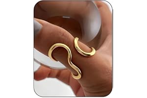 AIETUE Chunky Rings For Women, Gold Silver Thumb Ring Asymmetrical Wavy Curve Ring Adjustable Non Tarnish Dainty Stainless Steel New Year Anniversary Birthday Jewelry Gift