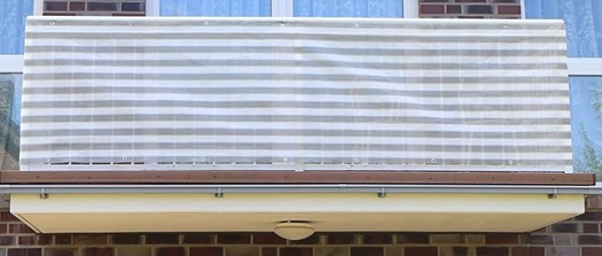 S&D Smart Deko 700x90cm Grau&Weiß Streifen Balkonsichtschutz, Balkonverkleidung, Windschutz, Sichtschutz und UV-Schutz für Ba