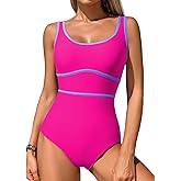 Dokotoo One Piece Swimsuit Women Tummy Control Athletic Full Coverage Bathing Swim Suit Color Block Slimming Swimwear
