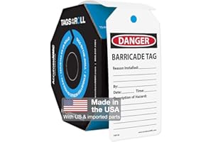 AccuformNMC 100 Safety Tags by-The-Roll, Caution Barricade, US Made OSHA Compliant Tags, Waterproof PF-Cardstock, Resists Tears, 6.25"x3", TAR128
