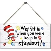 Why fit In When You Were Born to Stand Out Decor Sign, Hanging Wood Sign Home Decorative, Printed Wood Wall Art Sign, Colorful Wall Decor, Autism Classroom Decoration, Motivational Gift 12 * 6inch