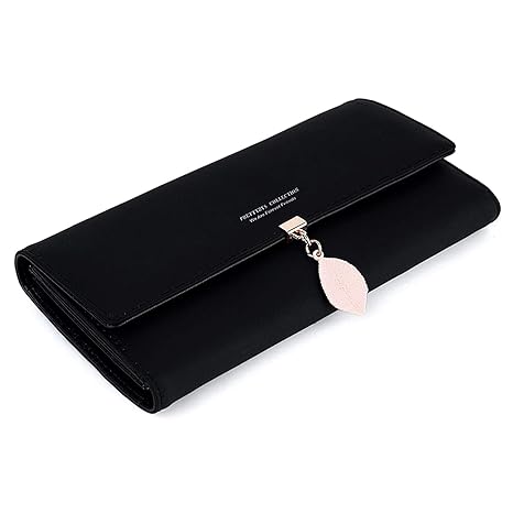 PrettyNuo Geldbörse Damen Leder Gross, Damen Geldbeutel Große Kapazität, Elegant Damen Portemonnaie, Lang Damen Portmonee Leder mit Handyfach Schwarz