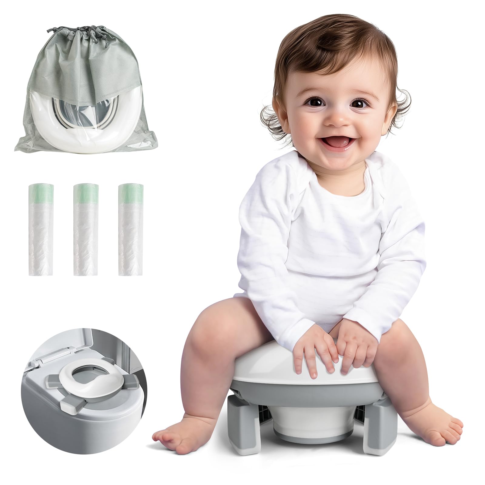 Photo 1 of Noonkty Portable Potty for Toddler Travel, Foldable Kids Potty Training Toilet for Boys and Girls with Splash Guard, Travel Potty Seat for Toddler, Car Potty with 60pcs Liners and A Storage BagLPNPMEQ5296427
