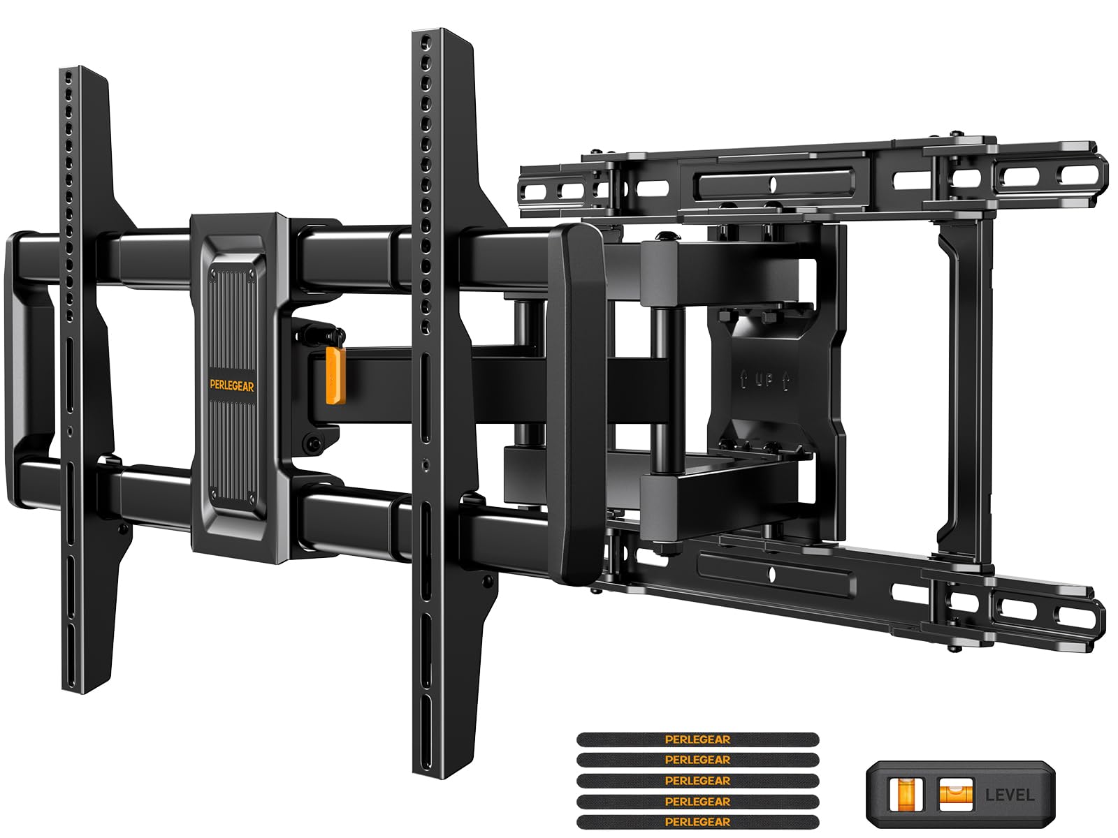 Photo 1 of Perlegear Full Motion TV Wall Mount for 42–97 inch TVs up to 132 lbs, Preassembled and Telescopic Design for Easy Setup, Swivel, Tilt and Extension, Fits 16?/18?/24? Wood Studs, Max VESA 600x400mm