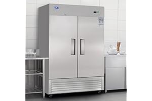 kalifon 54"W Commercial Freezer 2 Solid Door, 49 Cu.ft Reach-in Stainless Steel Freezer, Upright Fan Cooling for Restaurant, Bar, Home, Shop (Equip 8 Shelves) - kalifon Warehouse Shipments