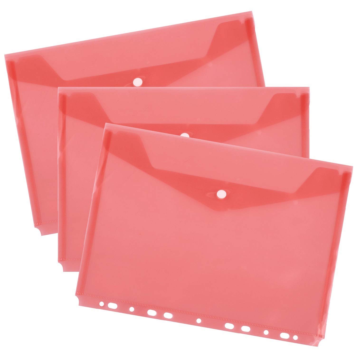 D.RECT Document Folders for Filing with Press Stud and Euro Holes Polypropylene A4 Transparent Red Pack of 10