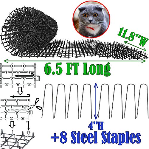 Mood Lab Cat Scat Spike Mat - 6.5 ft Roll - Anti-Cat and Pet Prickle Strip with 8 Garden Staples