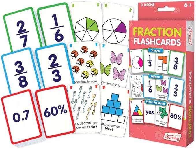 amazon com junior learning fraction flashcards multi toys games junior learning fraction flashcards multi