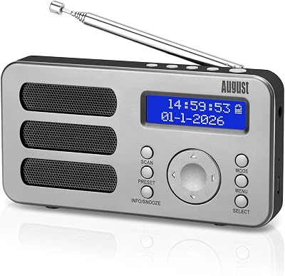August MB225S DAB/DAB+/FM Digital Radio Portable Silver 40 Presets
