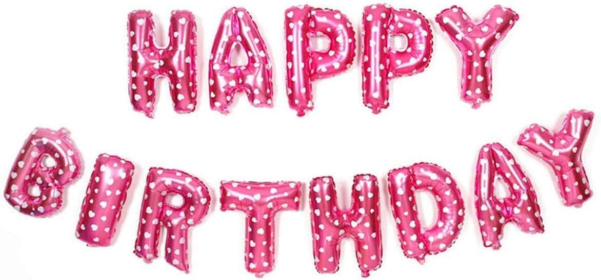 Happy Birthday Balloons Banner Balloon Bunting Party Decoration Self Inflating 16 inch 13 Pcs Letters Foil Balloons,Party Decorations Supplies,Huge 3D Balloon for Party Decoration(Heart Pattern Pink) - Image 3