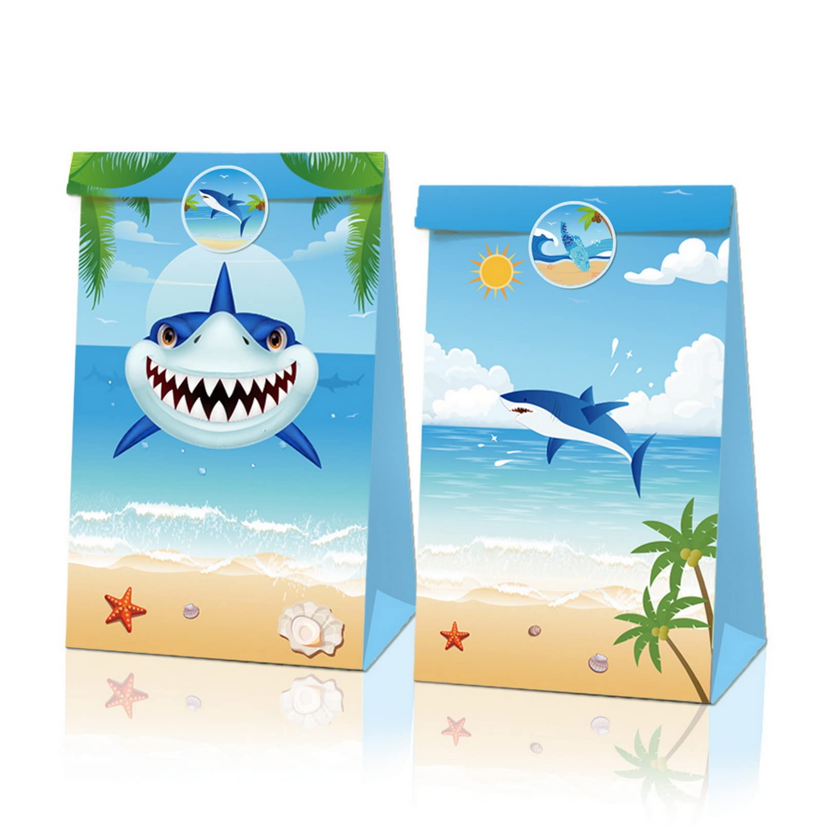 12 Pack Shark Party Bags Shark Goodie Bags with Stickers Summer Party Favor Bags Shark Birthday Treat Bag Blue Shark Theme Candy Goody Bag Ocean Sea Cookie Bags Animals Party Decorations