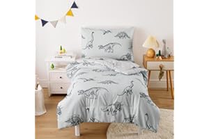 Wake In Cloud - Dinosaur Toddler Bedding Set for Boys, Dinosaur Dino Sketch, 4 Pieces Soft Crib Bed Set Including Comforter, Sheets and Pillowcase, Gray