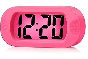 Plumeet Kids Alarm Clock Large Digital LCD Travel Alarm Clocks with Snooze and Night Light - Ascending Sound and Handheld Sized - Best Gift for Kids (Pink)