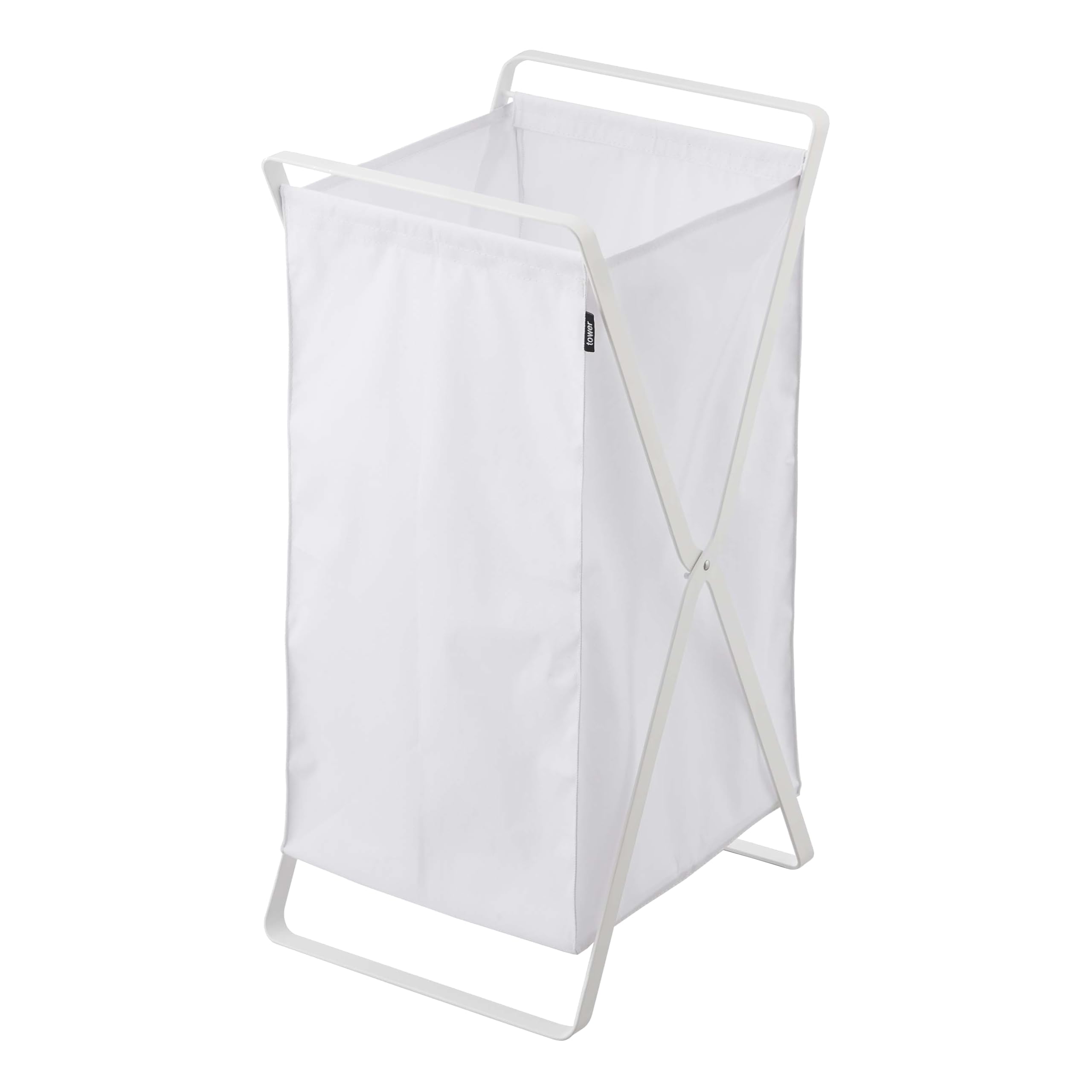 Yamazaki 2484 TOWER Laundry Basket, white, Steel/Polyester/Polypropylene, Minimalist, 30 x 36 x 64 cm