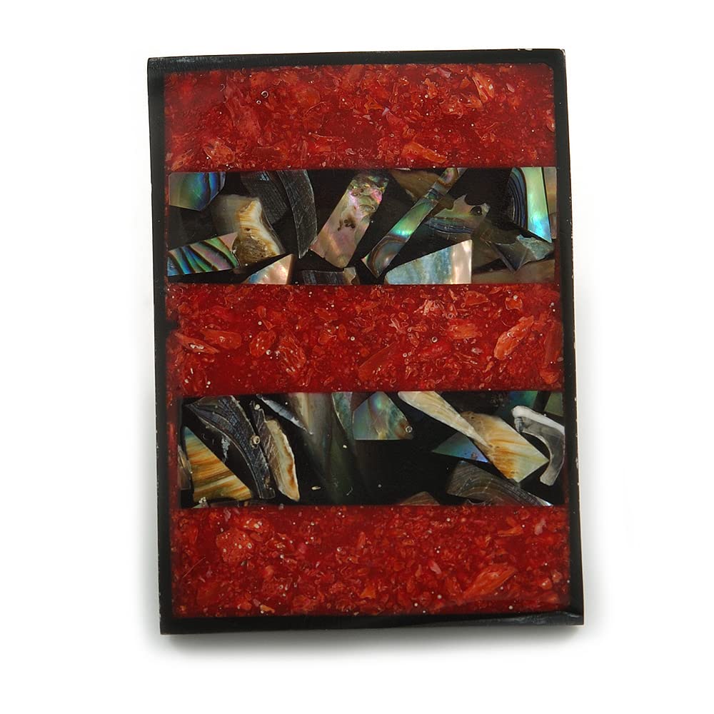 45mm L/Rectangular Shape Sea Shell Brooch/Black/Red Shades/Handmade/Slight Variation In Colour/Natural Irregularities