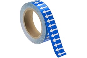 MECCANIXITY Directional Pipe Flow Arrow Adhesive Tape Pipeline Arrow Stickers 1-1/5 Inch x 65 Ft Pipe Identification Marking Labels for Pipe Flow Markers, White on Blue