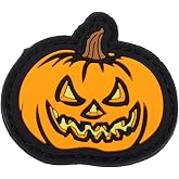 3D Pumpkin PVC Patch with Hook Fastener, Luminous Halloween Morale Patch for Backpacks, Clothing, Hats, Orange and Black, 2 x 2.2 Inches