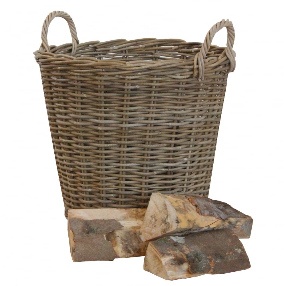 Grey & Buff Rattan Round Floor Basket Wicker Log Storage Basket Amazon