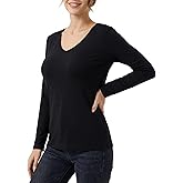 GAMISS Women's Long Sleeve Tee V Neck Shirt Basic Solid Color Top High Stretch Layering Blouse