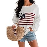 Dressmine Womens American Flag Sweater Knit Long Sleeve Crew Neck Graphic Elegant Soft Loose Pullover