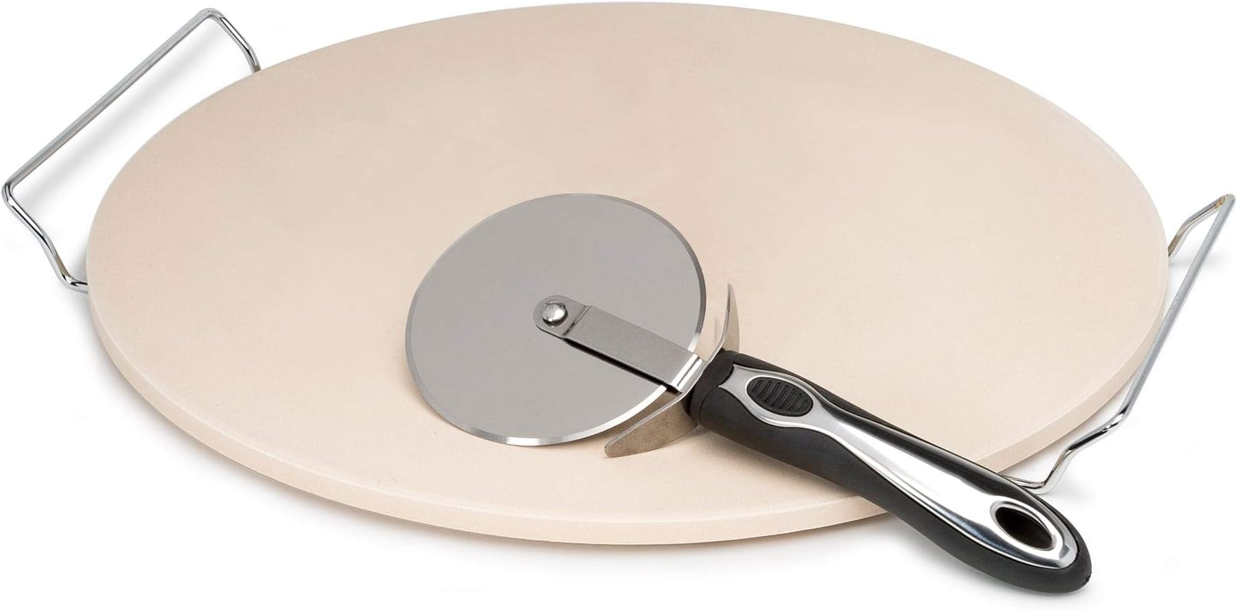 Laroma Pizza Baking Stone Set, 15-Inch - Includes Serving Rack, Pizza Cutter, Recipe Booklet