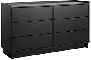 Prepac Simply Modern 6-Drawer Double Dresser for Bedroom, Chest of Drawers, Modern Bedroom Furniture, 52.5” wide x 16” deep x 29.5” tall, Black