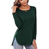 Herou Women's Casual Long Sleeve T Shirt Crewneck with Side Split Fall Pullover Loose Tunic Sweater Tops